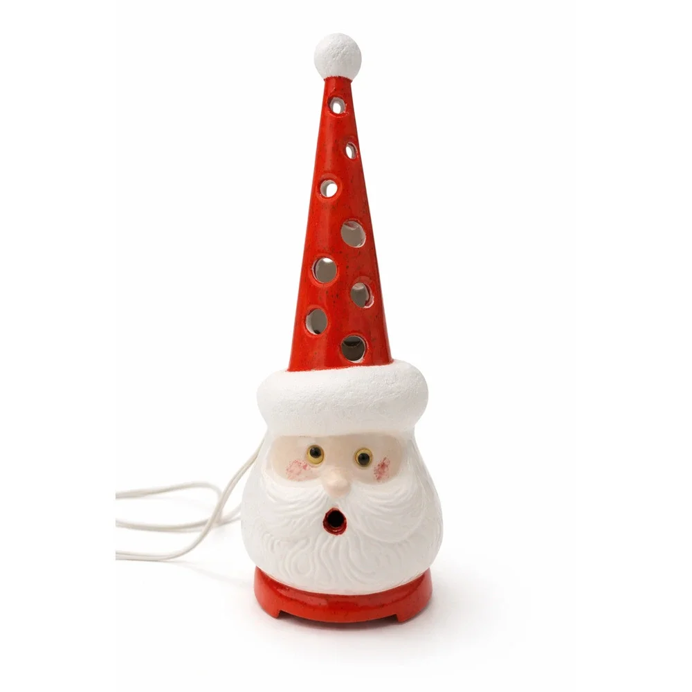 Vintage Ceramic Santa Claus Night Light Red Hat Cutouts Christmas Holiday Lamp